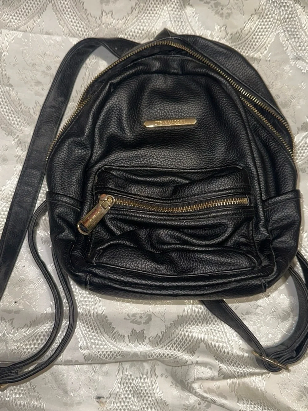 Black Faux Leather Mini Backpack - Unbranded